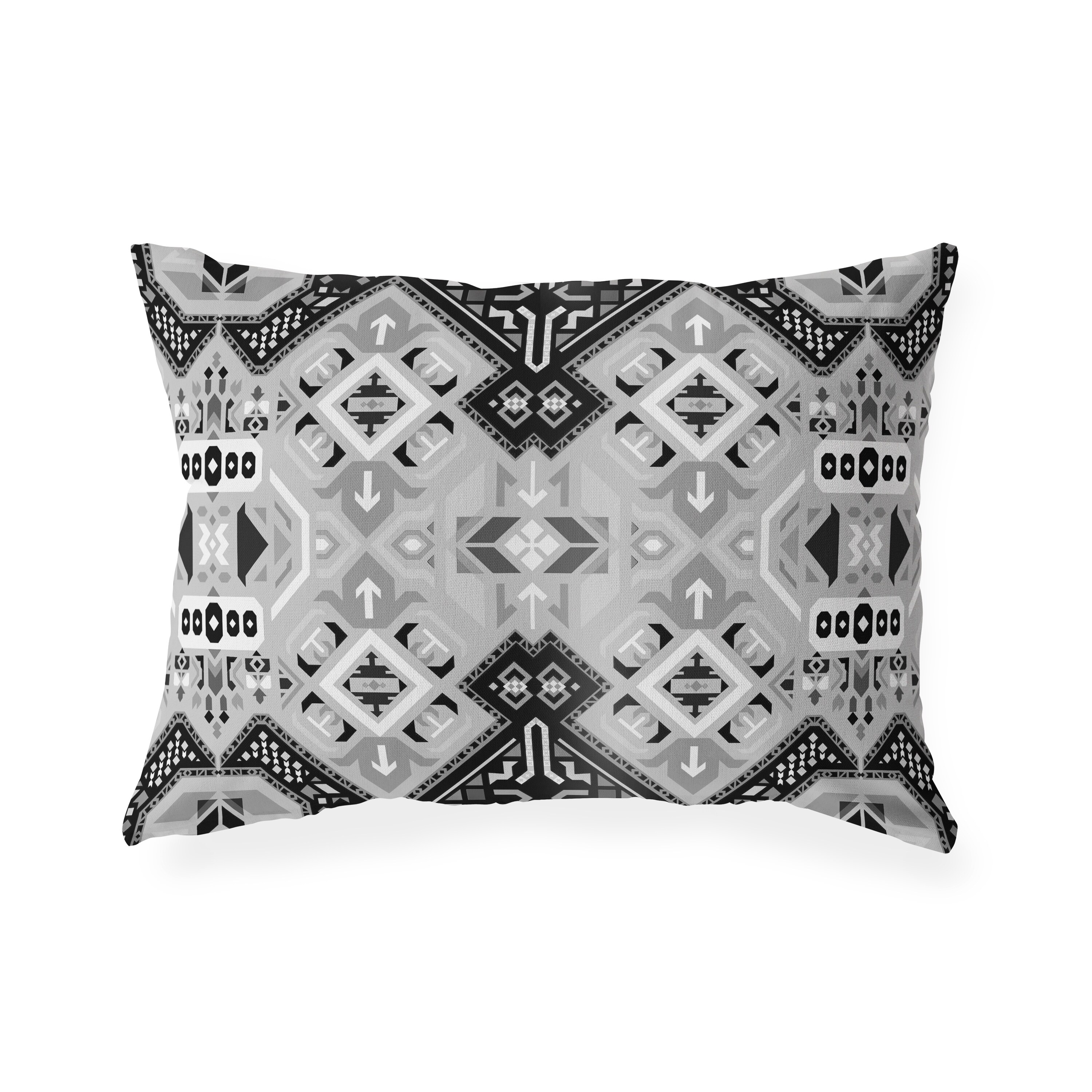 ABADEH BLACK AND WHITE Indoor Outdoor Lumbar Pillow By Kavka